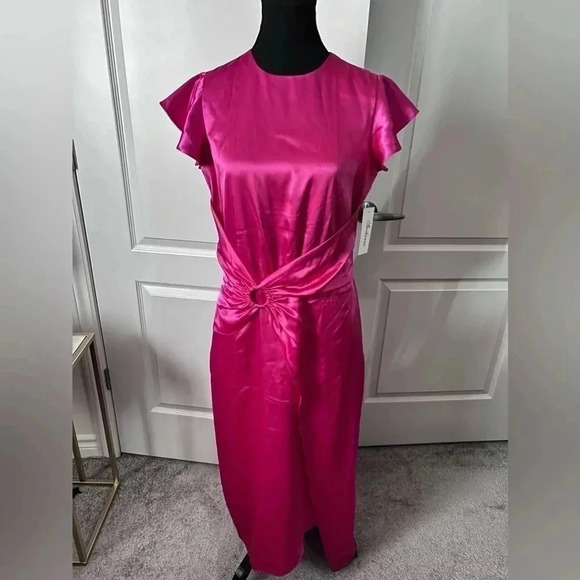 NWT | Shoshanna | Quinn Satin Jacquard Midi Dress in Raspberry | Size 6 - Picture 12 of 12